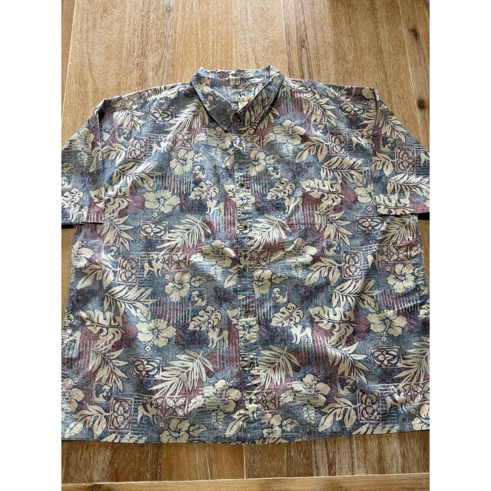 Vintage 90s Big Dogs Hawaiian Shirt Mens 4XL Blue Tropical Floral St Bernard